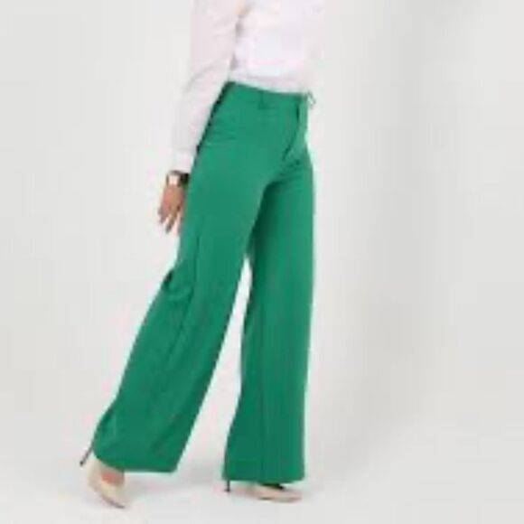 MARINA RINALDI Satin Trousers Green Wide Leg Light Summer Pants sz 24 - Picture 1 of 13